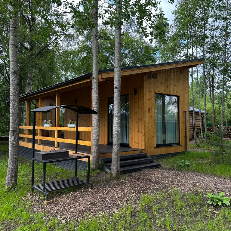 Дом 38m2 — чан, панорамные окна, комфорт для 4 человек