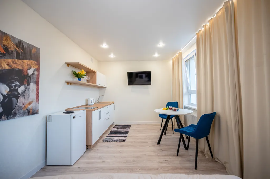 Пpосторная студия с балконом и красивым видом