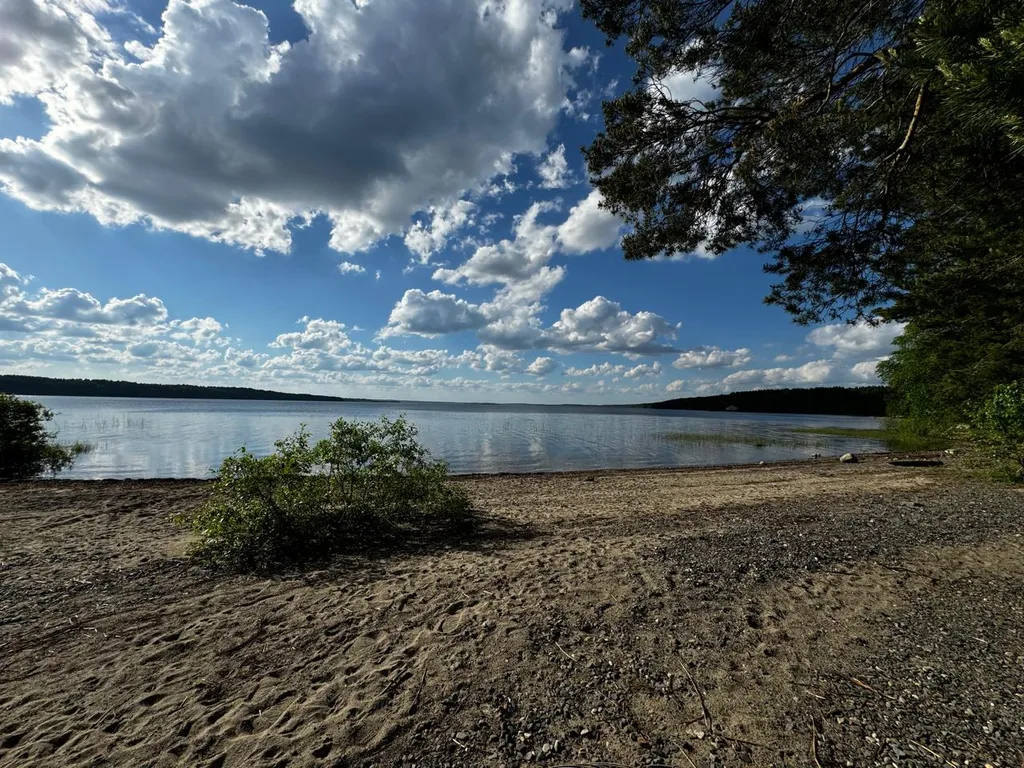 Дом с верандой из бревна у озера