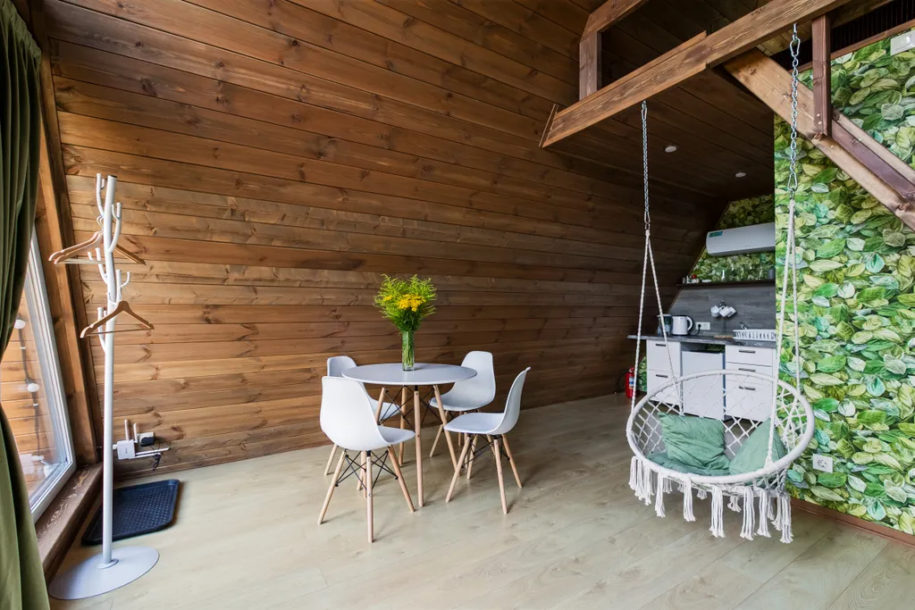 А-фрейм уютный домик у леса  с чаном