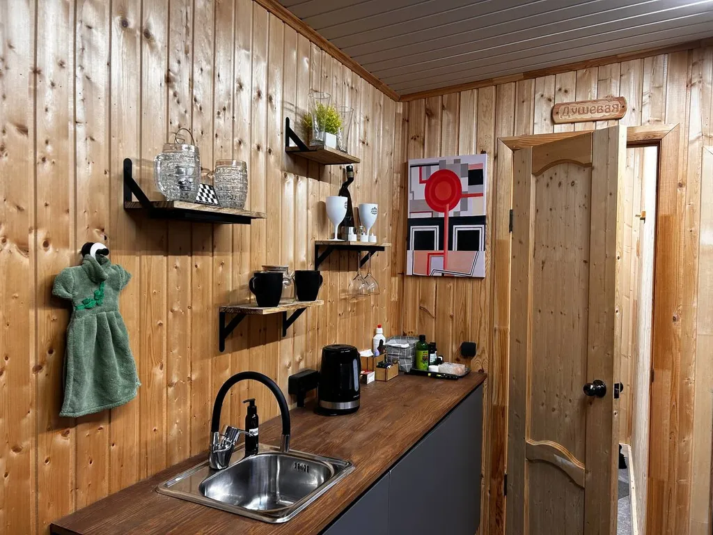 Дом с купелью и сауной, костровой зоной, мангалом и качелями