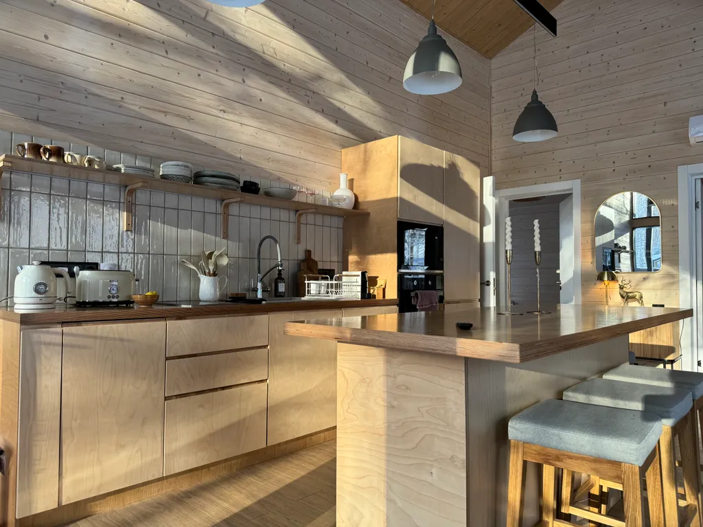 С сауной и камином одноэтажный барн в березовой роще