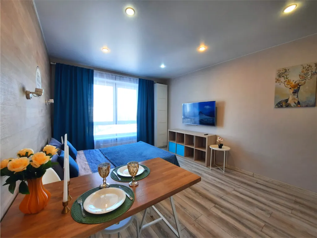 Студия для двоих — романтическое пространство с современным ремонтом