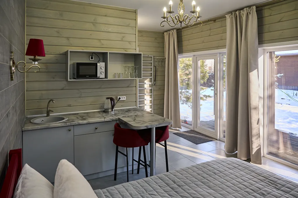 Шале для двоих, пешая доступность горнолыжных трасс