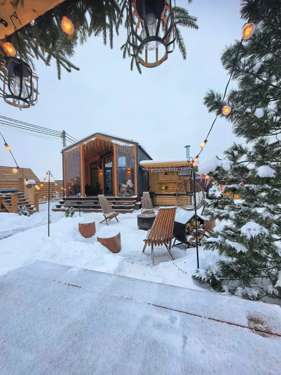 Домик для пар, чаном на дровах и видом на березовый лес в МО.