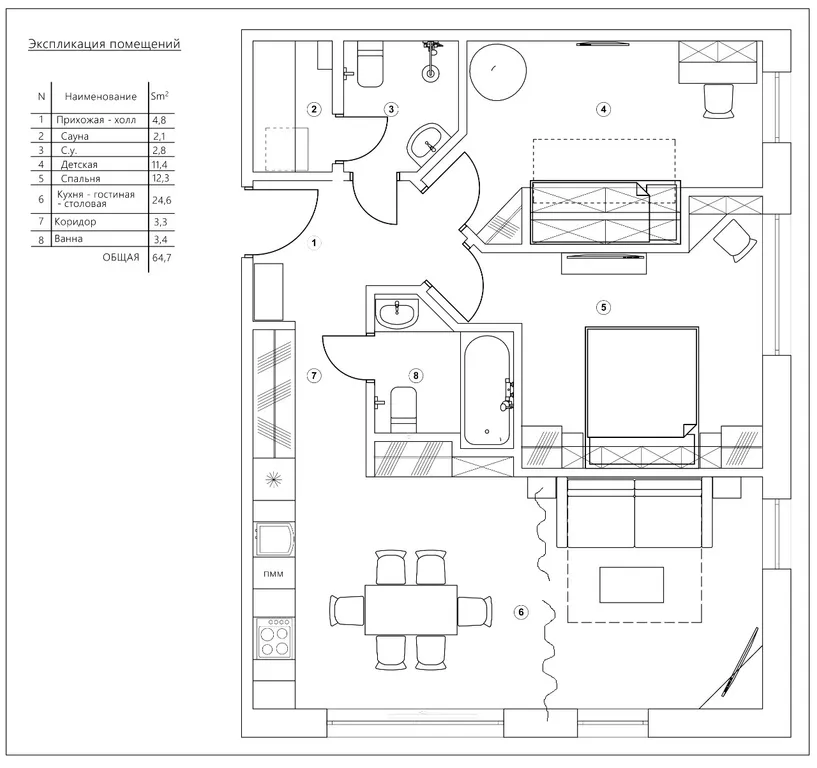 Апартаменты Охтапартлюкс с сауной и камином с 2-мя спальнями