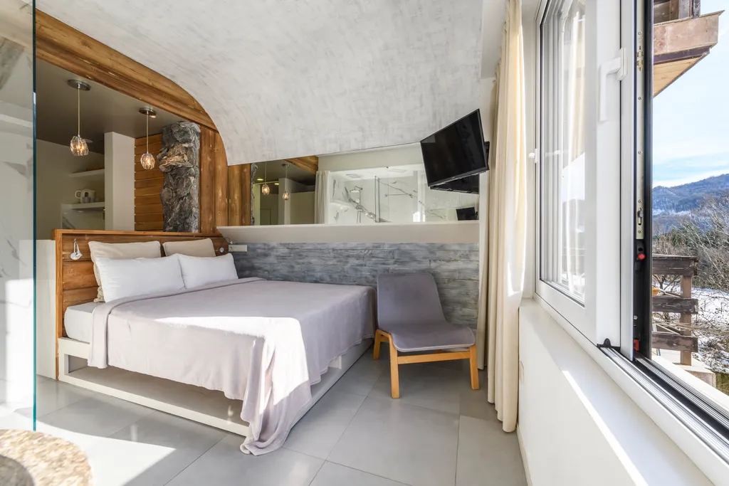 Квартира ЛАЙТ БЛЮ ДИЗАЙН-СТУДИЯ | 30 м² | Уют в стиле ростик с горным пейзажем! — аренда посуточно в Красная Поляна