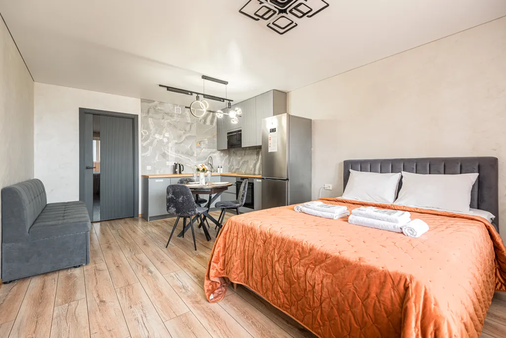 Студия Loft рядом с МНТК в новом микрорайоне, халаты, гостиничный сервис