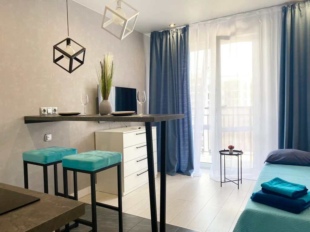 Студия с дизайнерским ремонтом рядом с морем в новом ЖК Летний