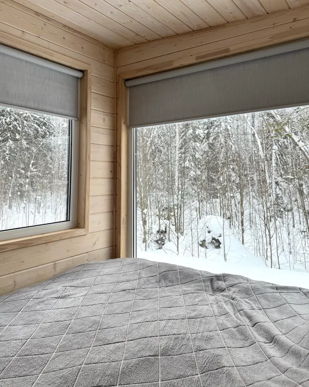 Уютный домик с панорамным окном и видом на лес