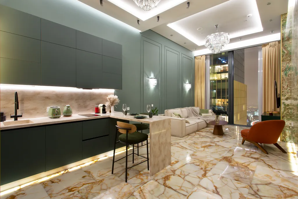 Редкий Пентхаус-формат на 64 этаже, оникс, подсветка, панорамные окна