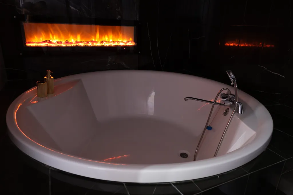 Квартира с огромной круглой ванной и камином