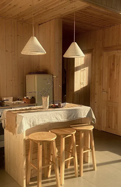 Уютный стильный новый дом с баней в окружении берёзовой рощи