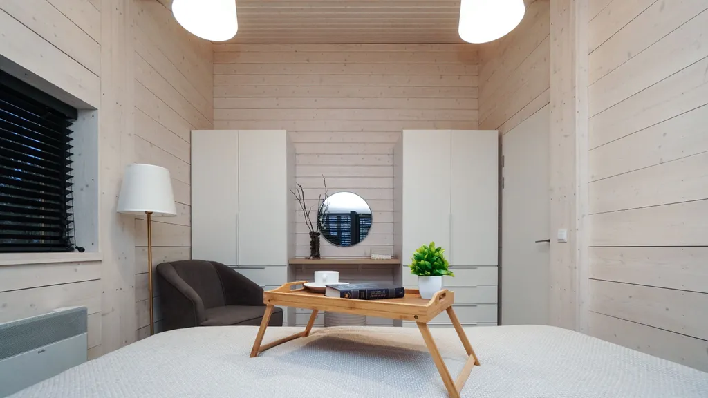 Уютный панорамный дом с баней в лесу