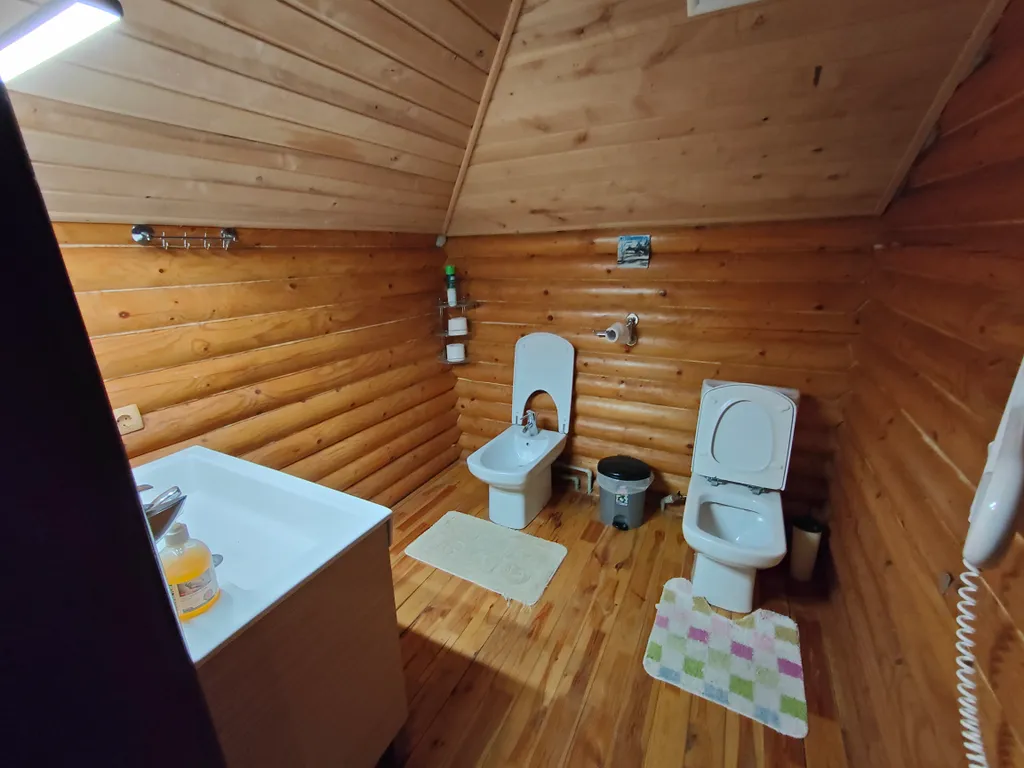 Деревянный коттедж с озером в горах