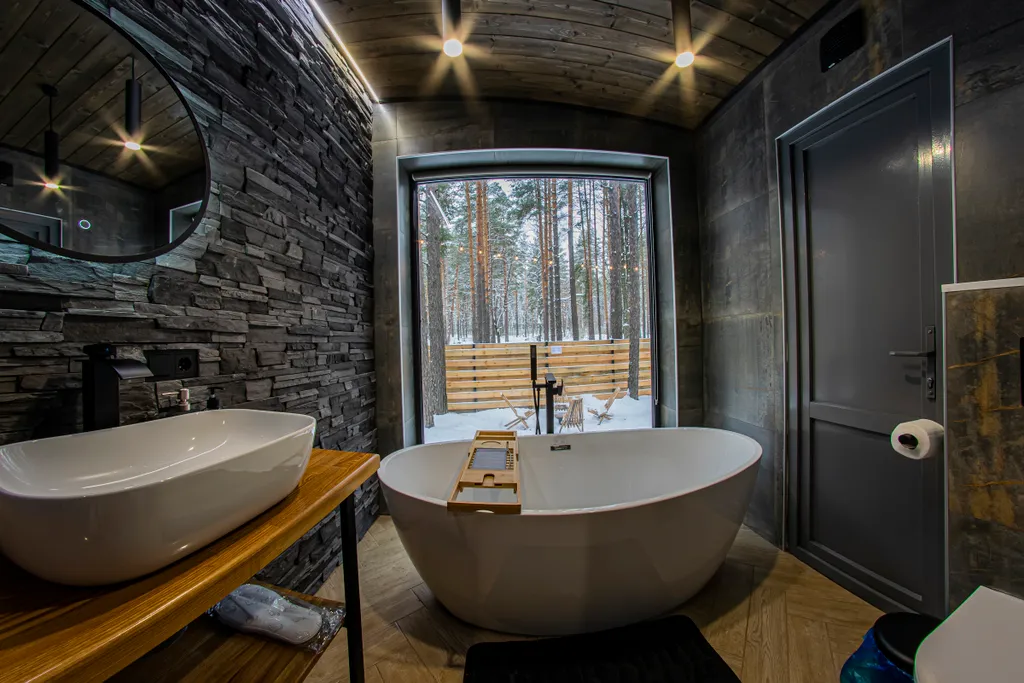 Вилла в сосновом лесу с чаном и баней