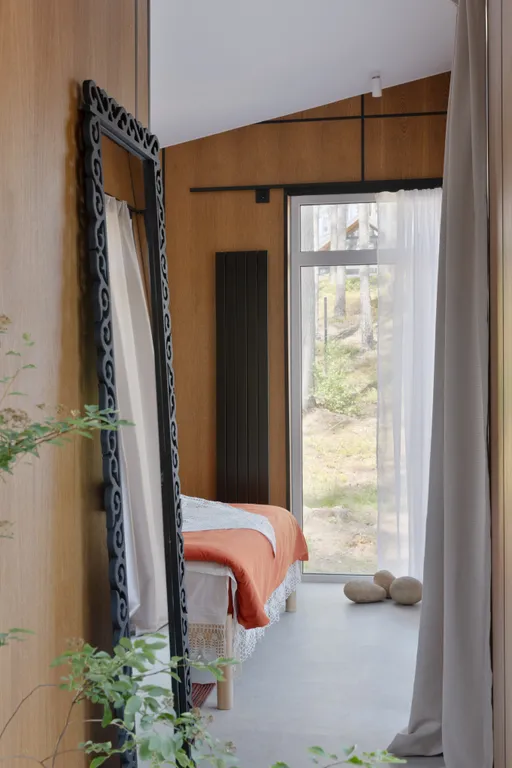 Дом в современном русском стиле в сосновом лесу