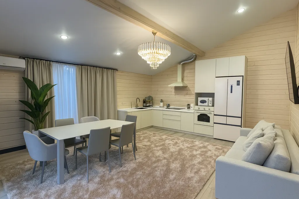 Просторный дом в стиле барнхаус с террасой й и чаном