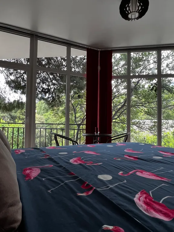 Студия с панорамными окнами и видом на горы