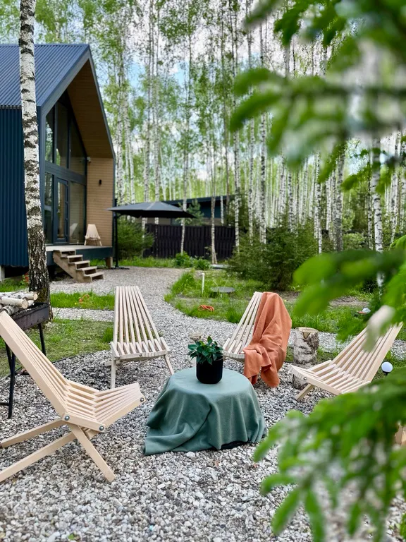 Новый панорамный барнхаус с сауной на лесном участке