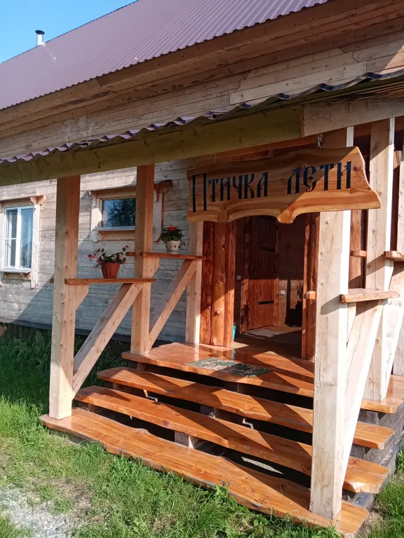 Прекрасный новый дом ручной работы на берегу горной реки Бия