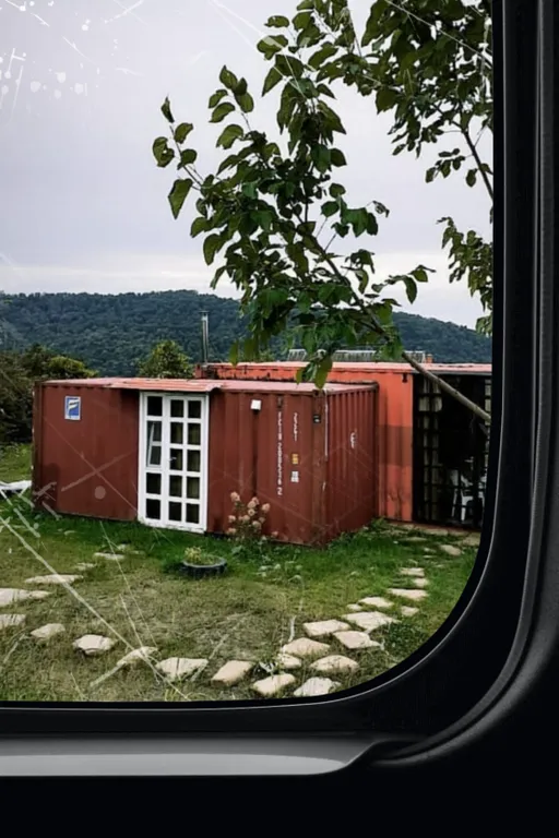 AirBed на веранде творческой дачи из морских контейнеров