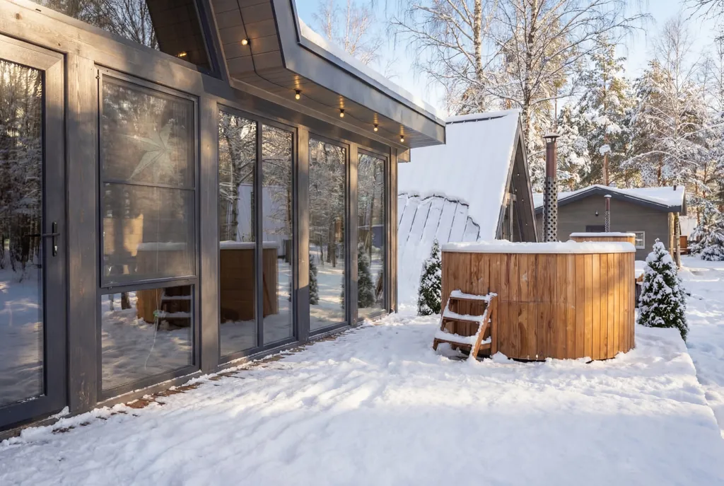 Домик A-Frame с купелью и баней 100 м2