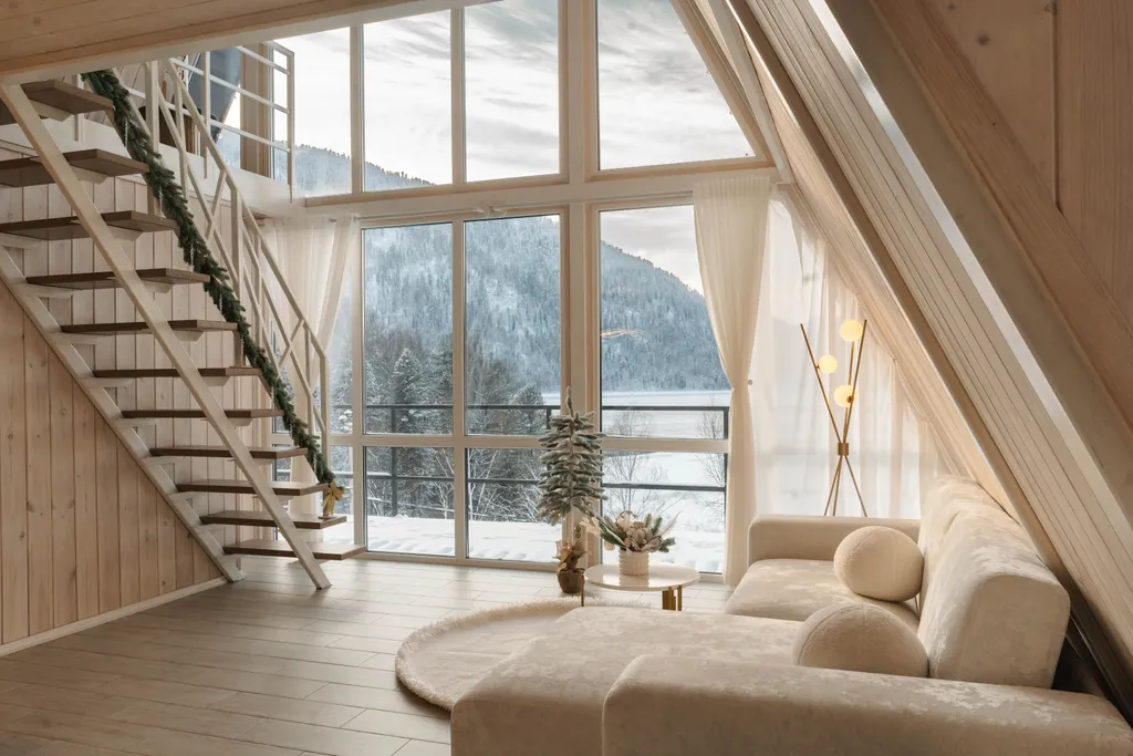 Villa Roma Телецкое - панорамный А-фрэйм 3 с видом на горы и озеро