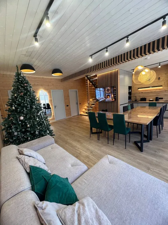 Дом 150m2 — чан, панорамные окна, кухня