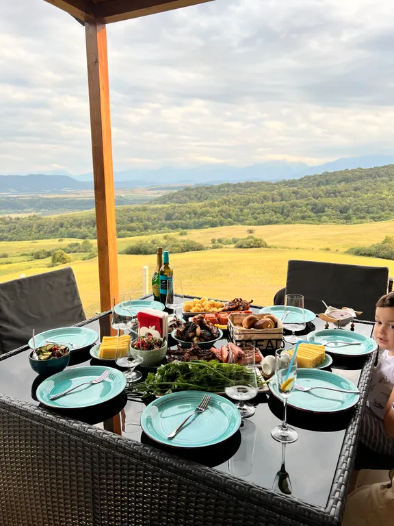 Домик на холме с видом на лес и горы