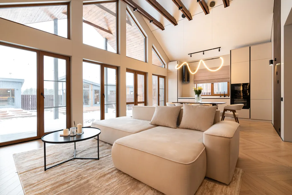 Теплый панорамный дом с русской баней и купелью