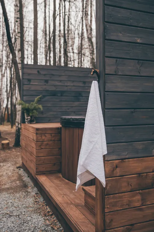 Домик в лесу с баней и чаном, A-frame Forest story