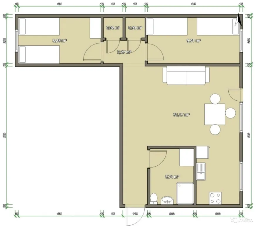 Евро-трехкомнатная квартира в 100 метрах от моря