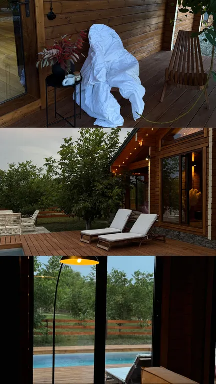 Дом-шале с теплым бассейном и террасой