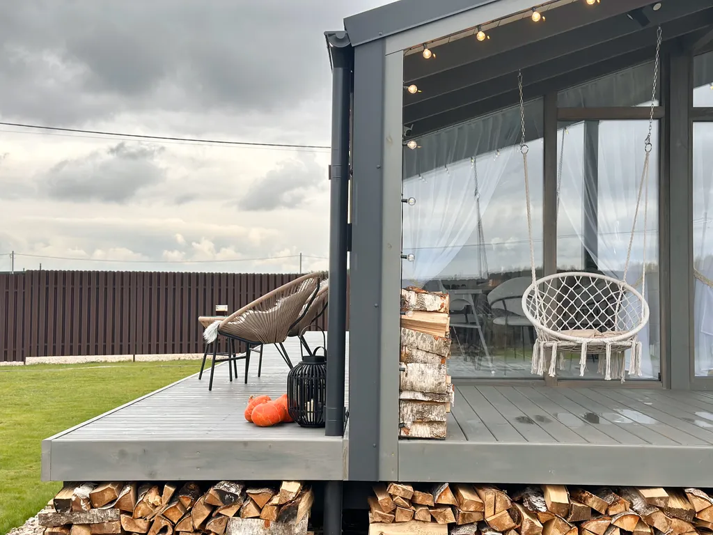 Панорамный барн в стиле Дубльдом с баней и чаном