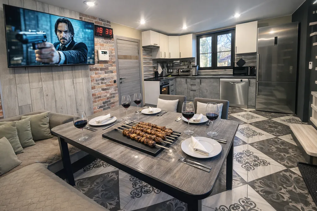 Современный домик с баней, чаном и беседкой