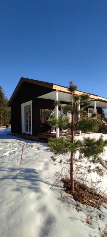 Экодомик из рубленого бревна с дровяной сауной