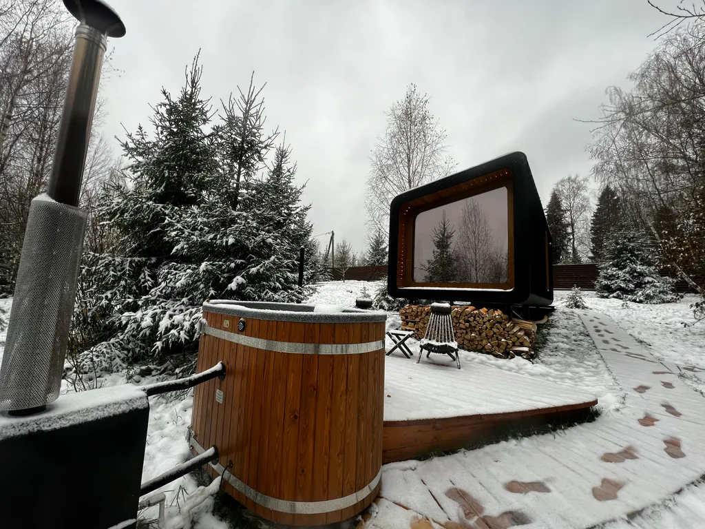 Дом Немо с уличной купелью  в лесу