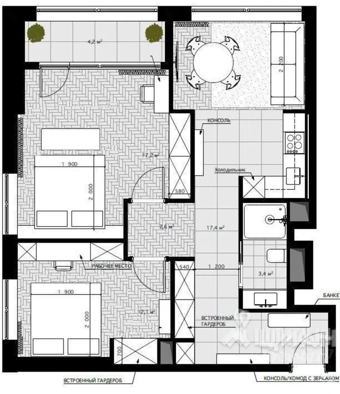 Квартира Апартаменты Symphony с 2 отдельными спальнями в жилом небоскребе — Москва