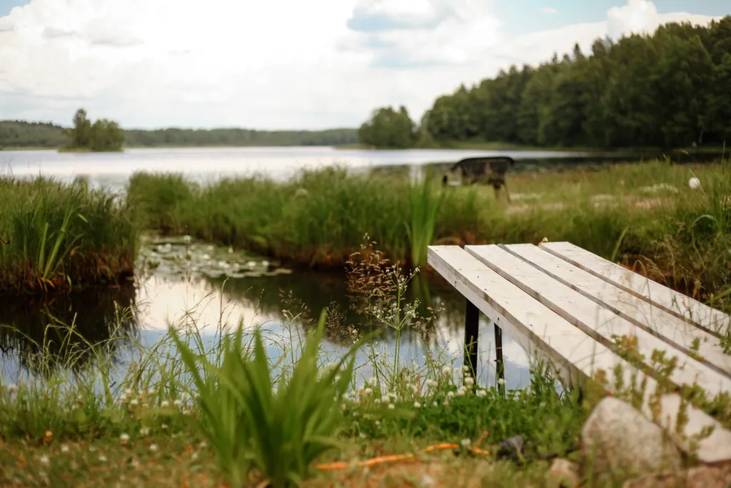 Милый домик у озера с баней