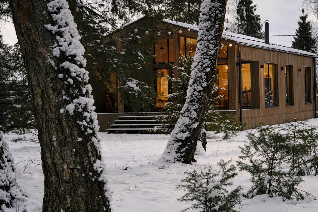 Дом около леса с чаном