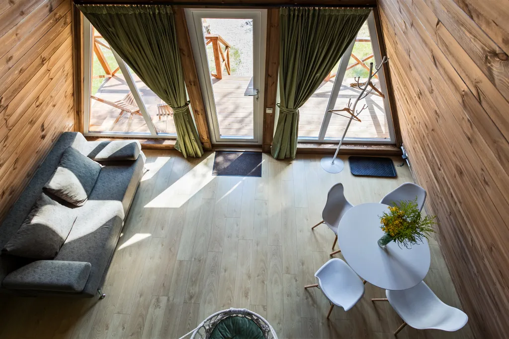 А-фрейм уютный домик у леса  с чаном