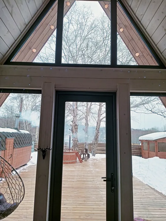 Домик А-фрейм с баней и купелью