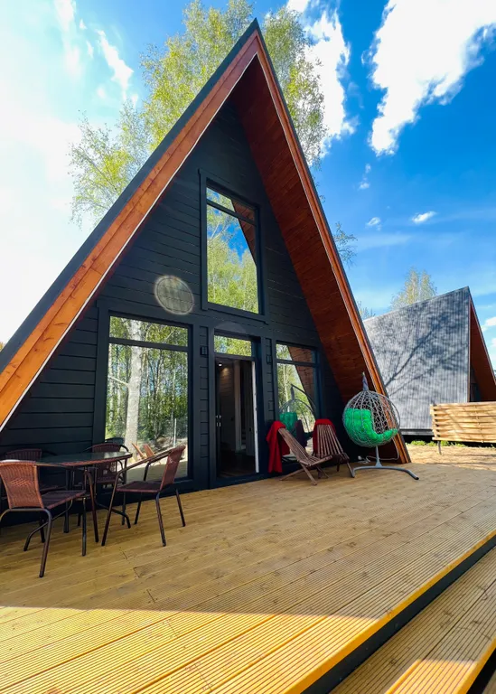 Чудесный домик A-frame с сауной Оливка