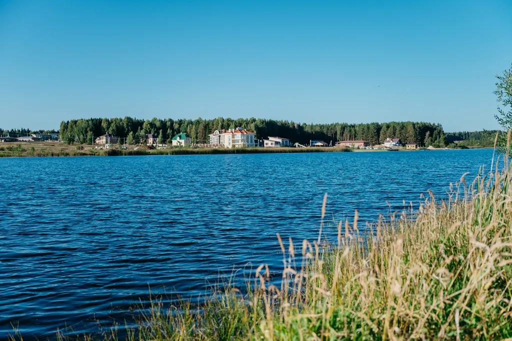 Уютный деревянный домик на берегу пруда с баней