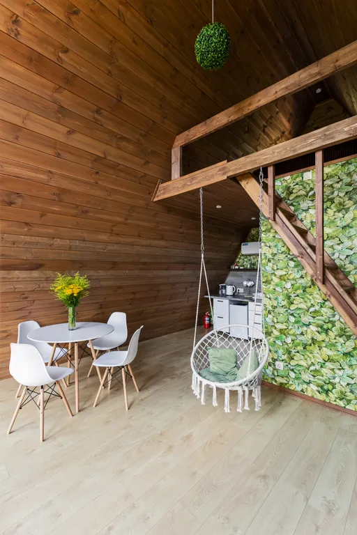 А-фрейм уютный домик у леса  с чаном