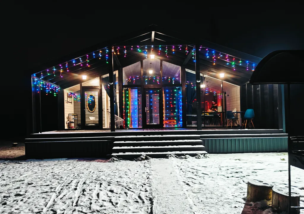 Панорамный коттедж с сауной у леcа