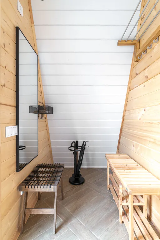 А・Фрейм ВИСТА Логиново
Дом с сауной, видом на лес и реку