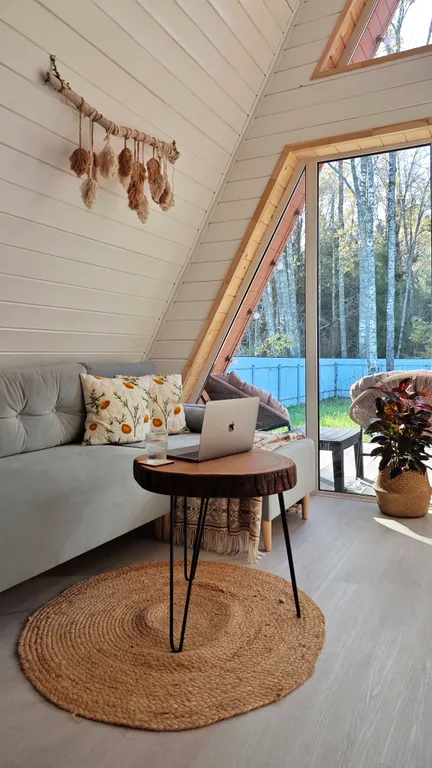 Стильный треугольный дом с видом на лес