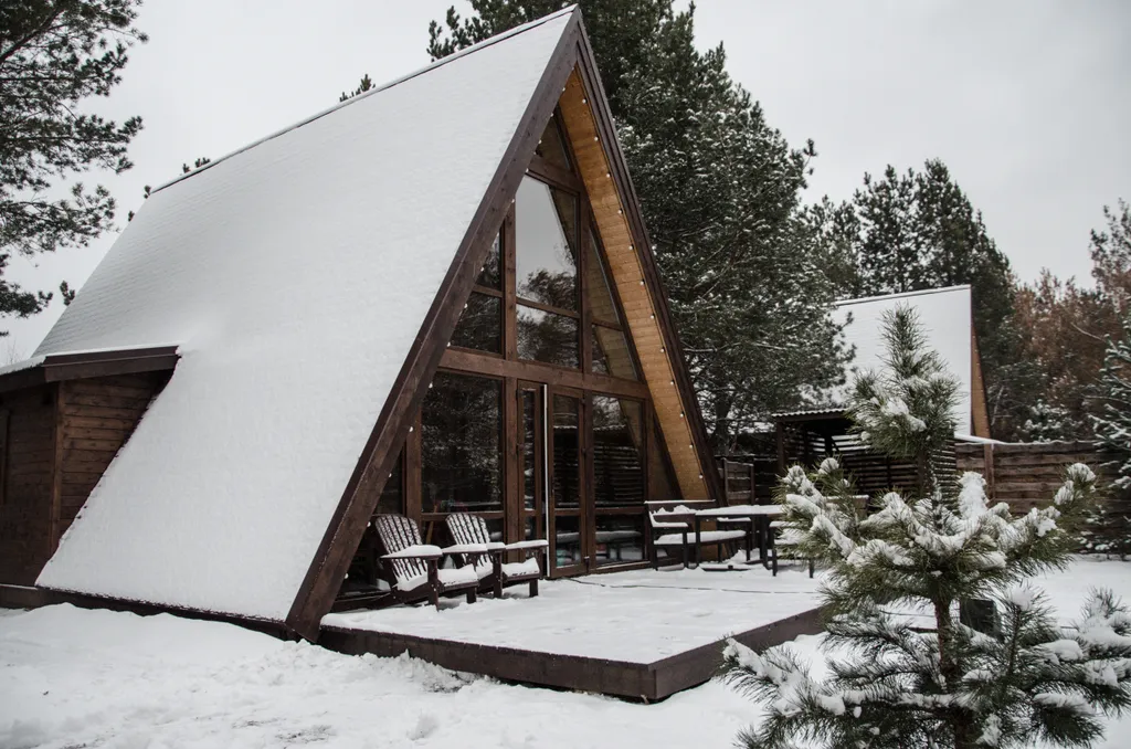 Дом с баней и банным чаном на краю соснового леса